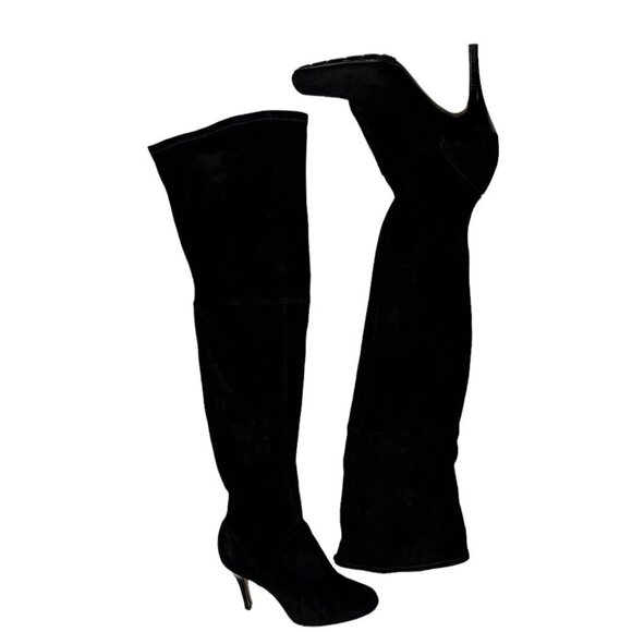 Cole Haan Black NikeAir Sole  Suede Thigh High Heeled Boots Women's Size 7 - Picture 1 of 6